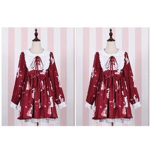 Usagi Rabbit Pattern Lolita Style Red Dress